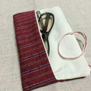 メガネケース　手作り　ハンドメイド　簡単　キルト芯　遠州綿紬　和布　和風　縞　ストライプ